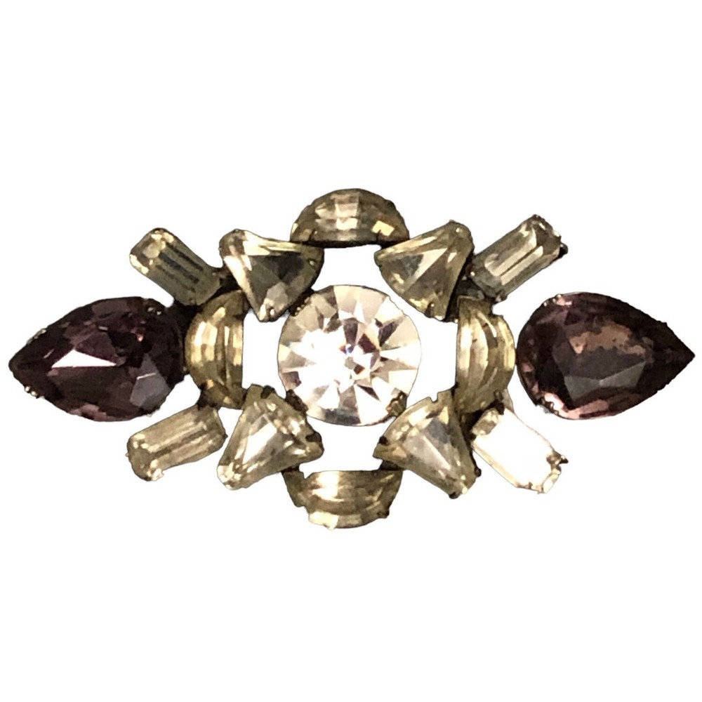 Irving Marks Novelty NYC Art Deco Purple Clear Rhinestone Crystal Brooch